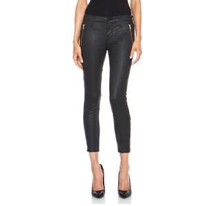 MOTHER Ankle Crop Zip Muse, Gold Zipper Detail, Black Coated Denim, Size 26